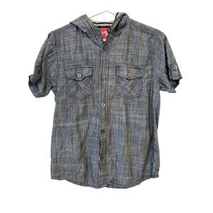 Black Jack Button Front Hooded Chambray Shirt Boys L Gray Cotton Preppy Academia